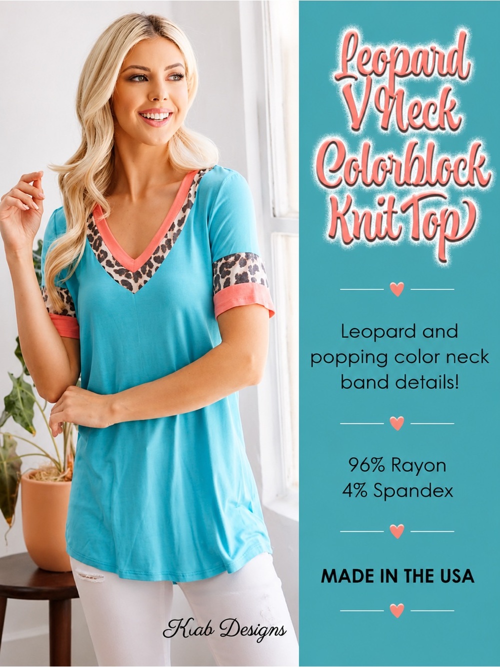 Leopard V Neck Colorblock Knit Top NEW
